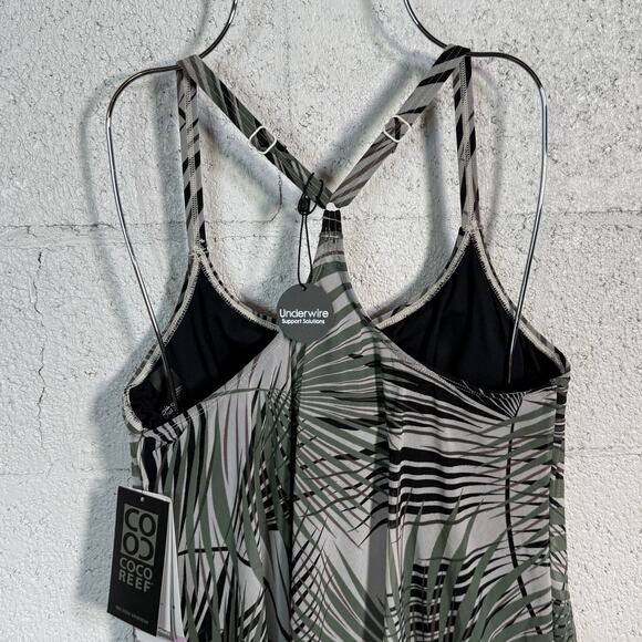 Coco Reef Palm print Bra Sized Tankini Swim Top, green 32DD MSRP $94 - Picture 4 of 10